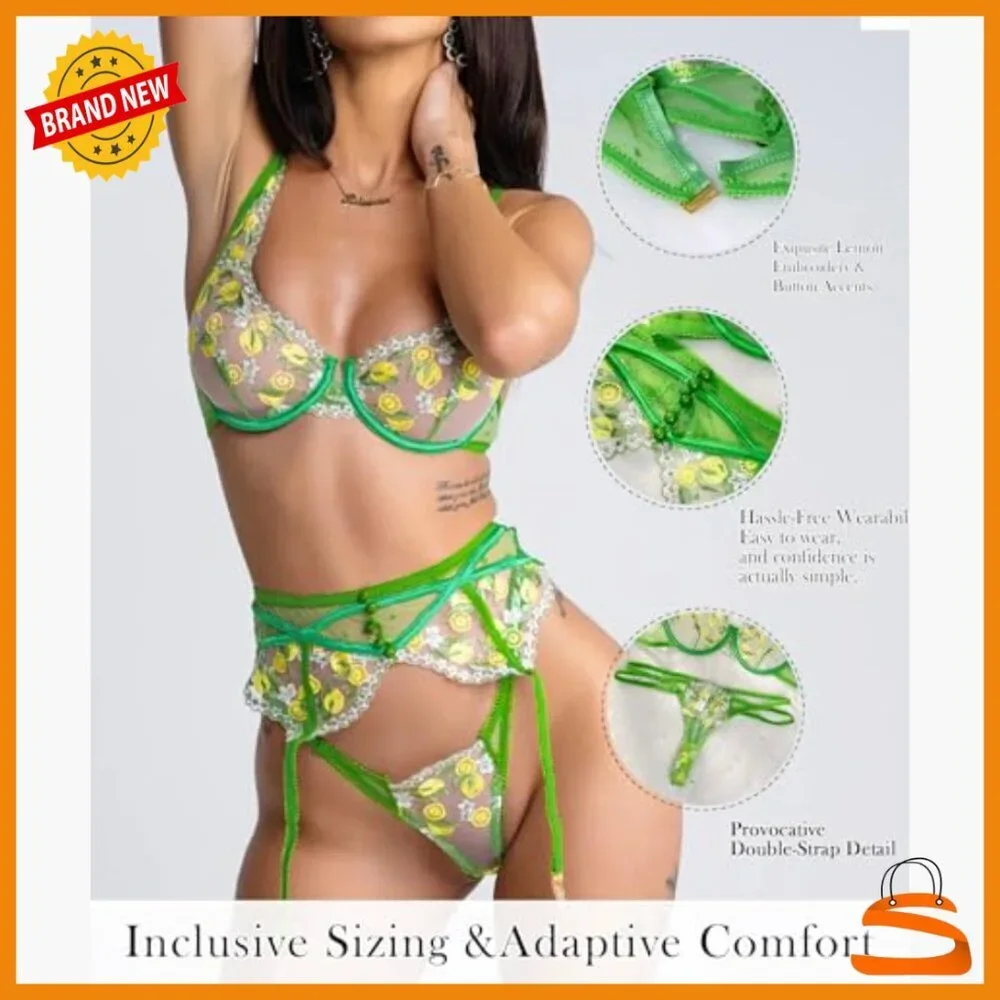 Large Lingerie Set with Embroidery, Adjustable Straps, Hand Wash